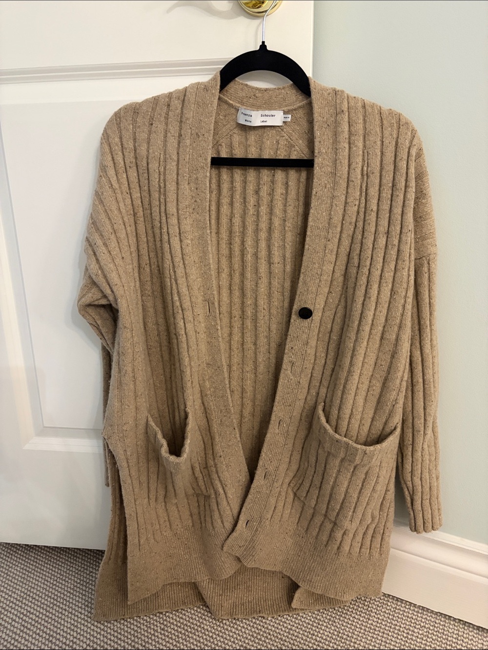 Proenza Schouler Beige Ribbed Open-Front Cardigan